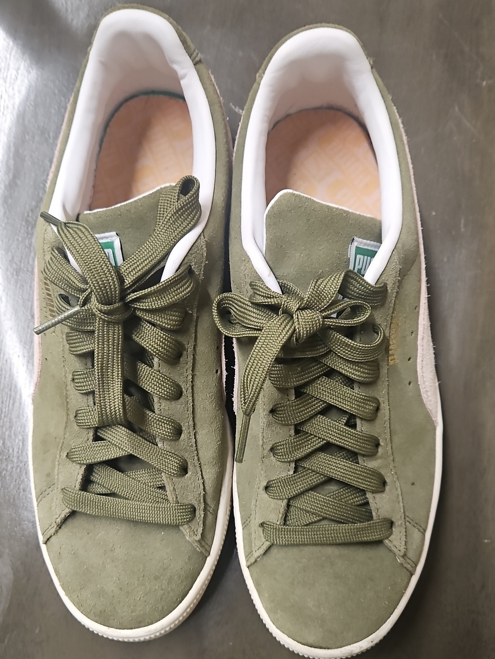 Puma Olive Green Suede Low-Top Sneakers